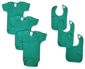 Unisex Baby 6 Pc Onezies and Bibs (Color: green, size: large)