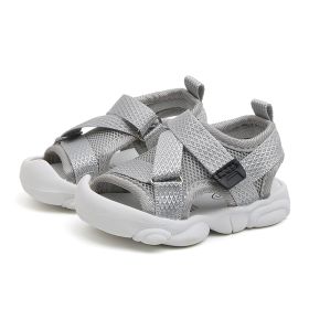 Girls' Solid Color Velcro Korean Style Sandals (Option: Grey-16)