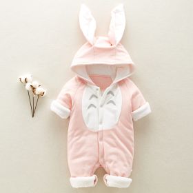 The new cotton padded cotton baby romper thickened chinchilla hooded cotton baby Onesies newborn go climbing clothes (Option: Pink-90cm)