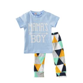 Children's Clothing Boy Suit Short-Sleeved T-Shirt Blue Letter Arrow Geometric Pants Baby Two-Piece Suit (Option: Blue-70cm)