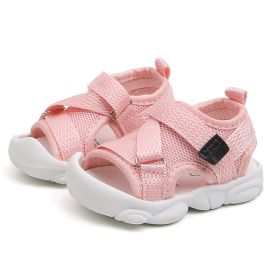 Girls' Solid Color Velcro Korean Style Sandals (Option: Pink-19)