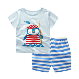 Cartoon Clothing Baby Boy Summer Clothes T-shirt Baby Girl Casual Clothing Sets (Option: Penguin-90cm)