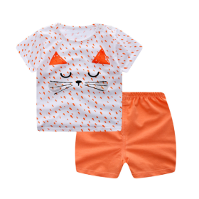 Cartoon Clothing Baby Boy Summer Clothes T-shirt Baby Girl Casual Clothing Sets (Option: Cat-90cm)