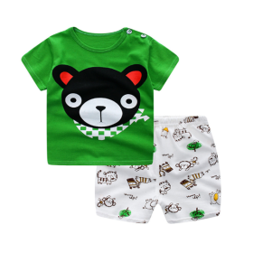 Cartoon Clothing Baby Boy Summer Clothes T-shirt Baby Girl Casual Clothing Sets (Option: Bear-80cm)