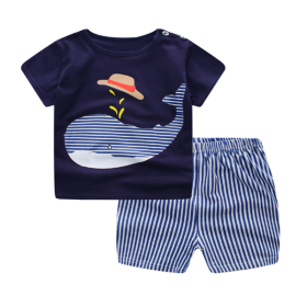 Cartoon Clothing Baby Boy Summer Clothes T-shirt Baby Girl Casual Clothing Sets (Option: Whale-110cm)