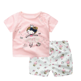 Cartoon Clothing Baby Boy Summer Clothes T-shirt Baby Girl Casual Clothing Sets (Option: Pink-90cm)