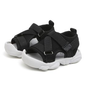 Girls' Solid Color Velcro Korean Style Sandals (Option: Black-15)