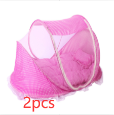 Foldable  Baby Bed Net With Pillow Net 2pieces Set (Option: Pink 2pcs)